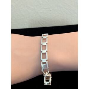 925 Sterling Silver Open  Rectangular Link Large Lobster Claw Clasp Bracelet